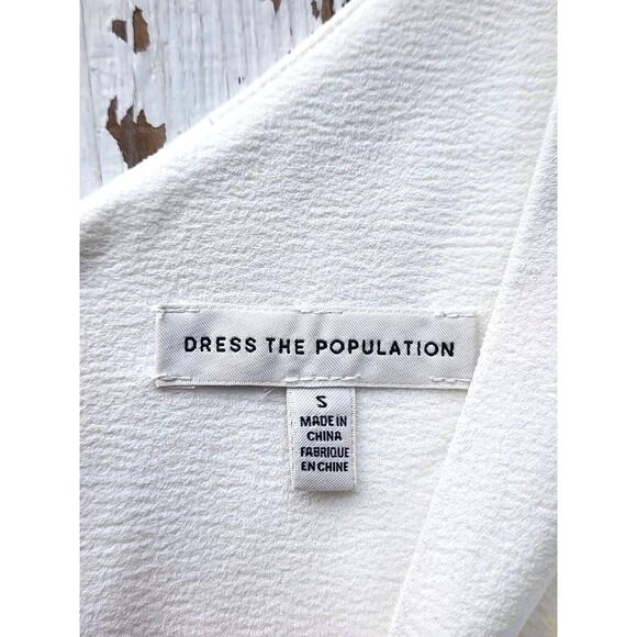 Dress The Population Women's Off White Sandra Crepe Stretch V-Neck Slit Sz S - Picture 7 of 9